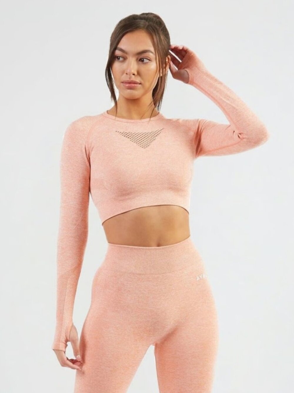 AYBL Peach Marl Motion Seamless Long-Sleeve Crop Top Activewear Gym Compression